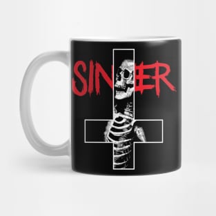 Inverted Cross Of Sinner With Skull And Skeleton Mug